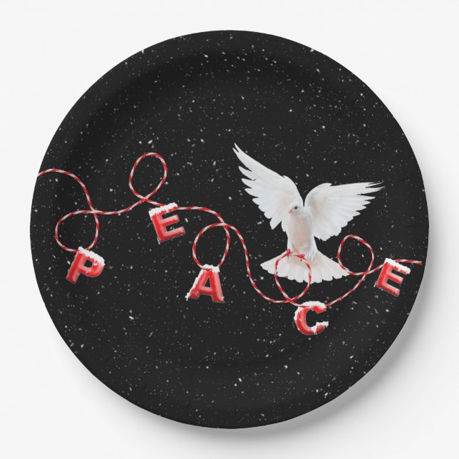 Christmas Peace with Dove and Snowflakes  Paper Plates (Front)