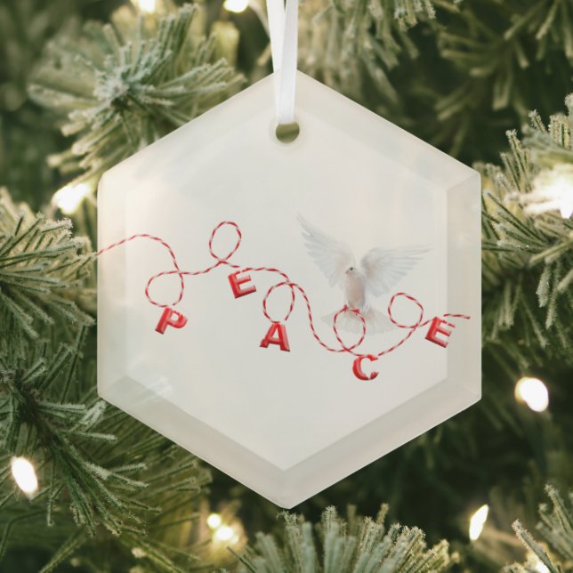 Christmas Peace with White Dove Glass Ornament (Insitu)