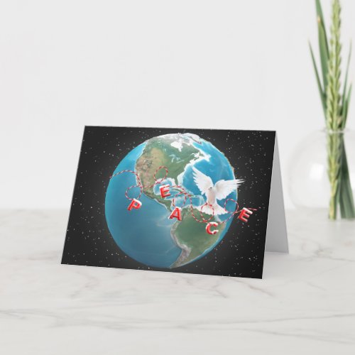 Christmas PEACE with White Dove on Globe Card