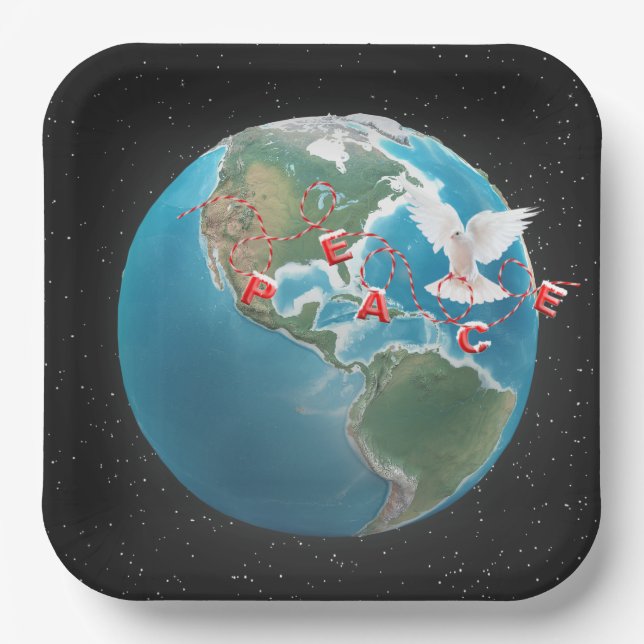 Christmas Peace with White Dove  Paper Plates (Front)