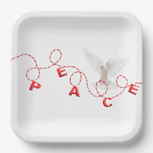 Christmas peace with White Dove  Paper Plates (Front)