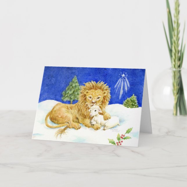 Christmas Peaceful Lion and Lamb Greeting Card (Front)