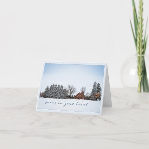 Christmas Peaceful Winter Scene Prairie Church Letterpress Thank You Card