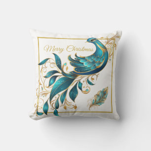 Christmas Peacock and Feather Throw Pillow