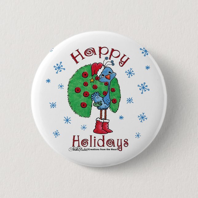 Christmas Peacock Pinback Button (Front)