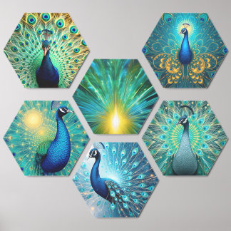 Christmas Peacocks in Bloom – Faux Canvas Wall Til Foam Core Photo Tile