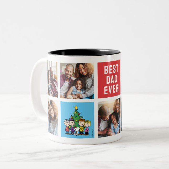 Christmas Peanuts | Dad Photo Collage Two-Tone Coffee Mug (Front Left)