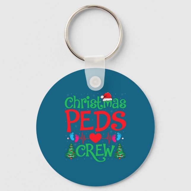 Christmas Peds Crew Santa Hat Xmas Tree Pediatric  Keychain (Front)