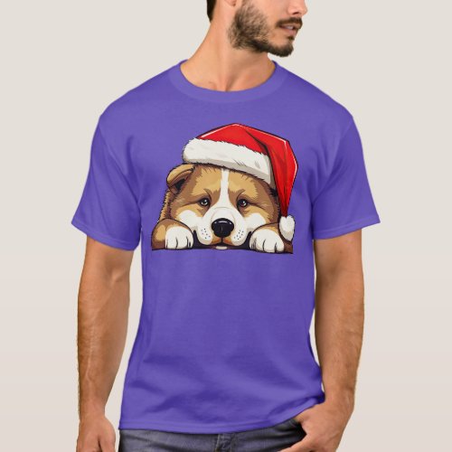 Christmas Peeking Akita Dog T_Shirt