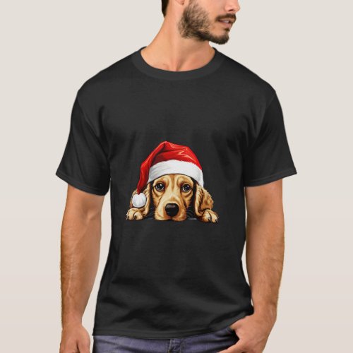 Christmas Peeking Cocker Spaniel Dog  T_Shirt