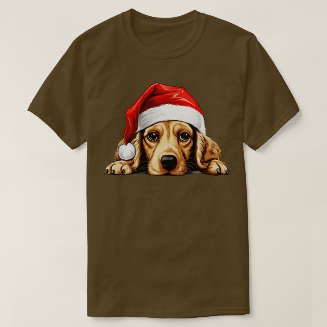 Christmas Peeking Cocker Spaniel Dog T-Shirt (Design Front)