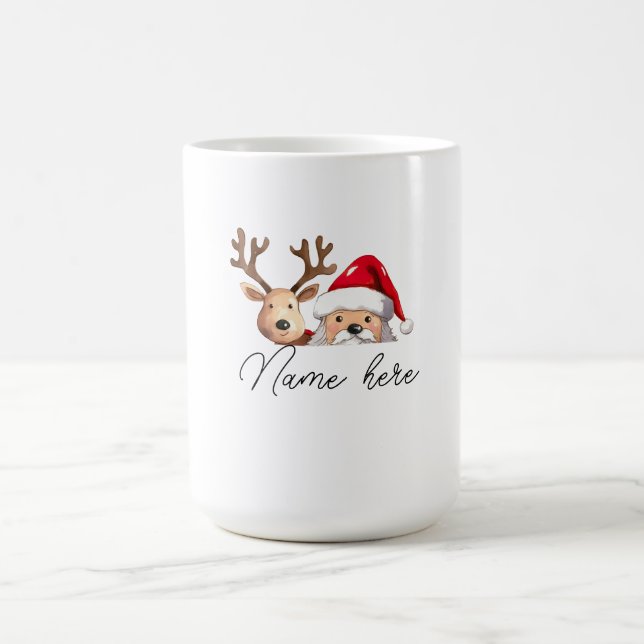 Christmas Peeking Personalized Name Coffee Mug (Center)