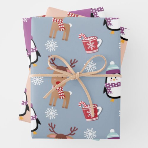 Christmas Peguins and Reindeer Wrapping Paper Sheets