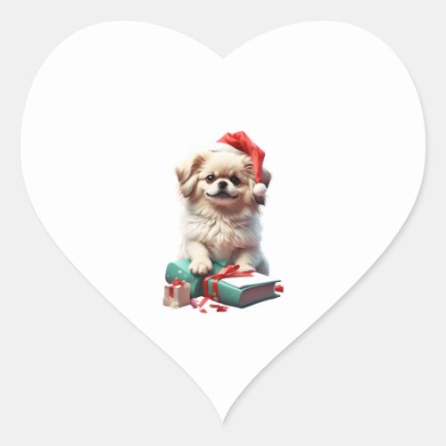 Christmas Pekingese   Heart Sticker