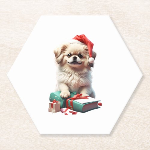 Christmas Pekingese   Paper Coaster