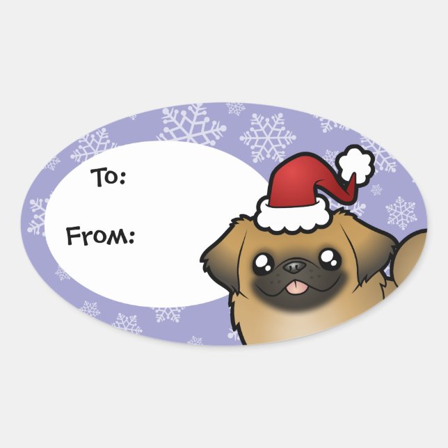 Christmas Pekingese (puppy cut) Oval Sticker (Front)