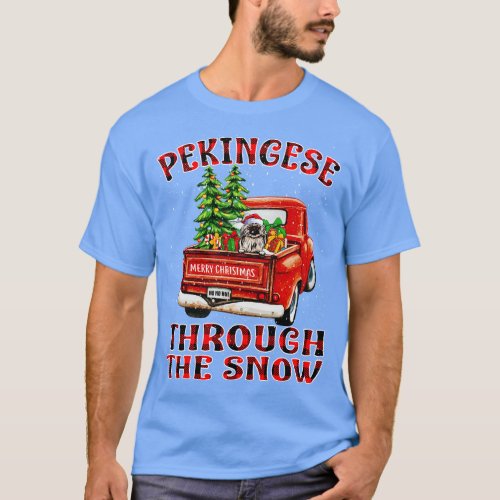 Christmas Pekingese Through The Snow Dog Santa Tru T_Shirt