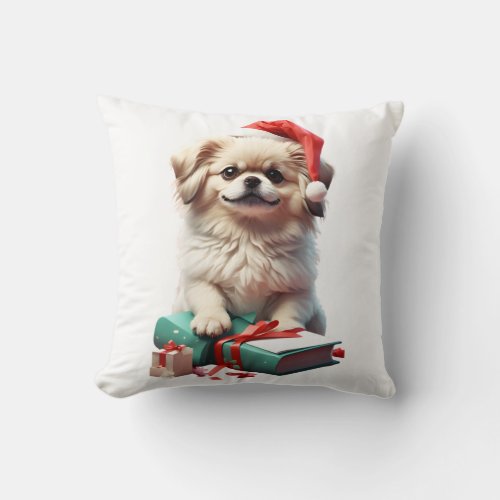 Christmas Pekingese   Throw Pillow