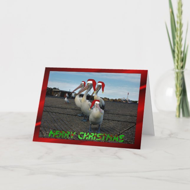 Christmas pelican family funny humor Christmas xma Holiday Card (Front)