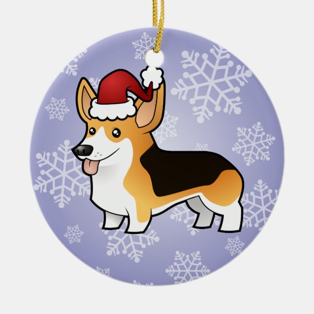 Christmas Pembroke Welsh Corgi Ceramic Ornament (Front)