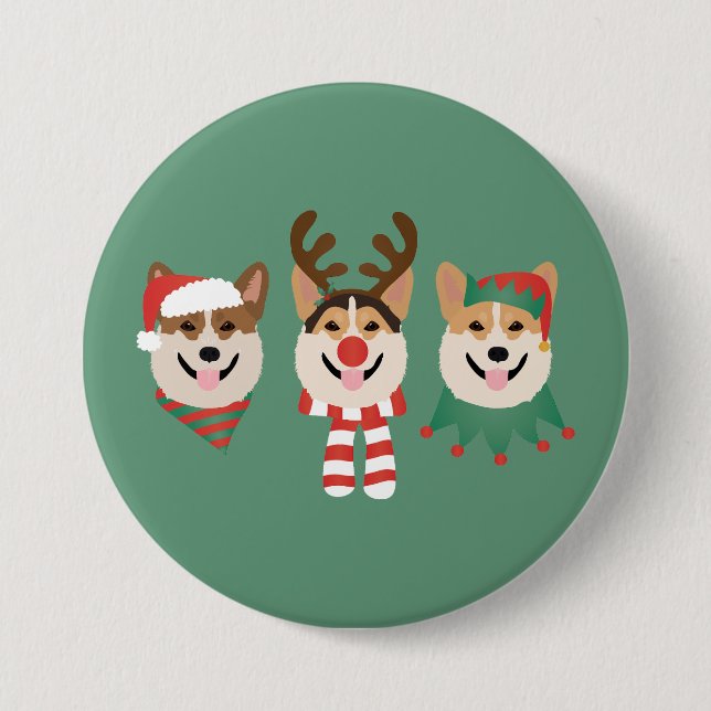 Christmas Pembroke Welsh Corgi Dogs Button (Front)