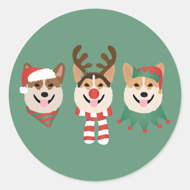 Christmas Pembroke Welsh Corgi Dogs Classic Round Sticker (Front)