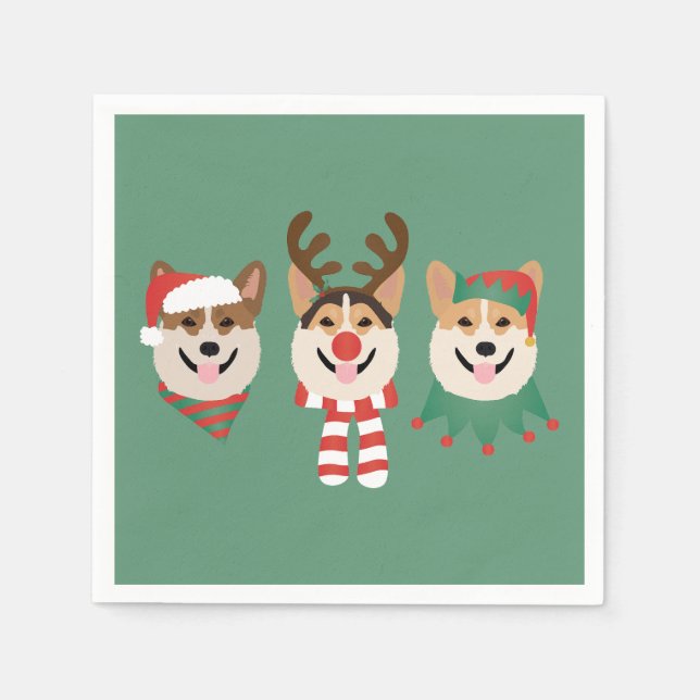 Christmas Pembroke Welsh Corgi Dogs Napkins (Front)