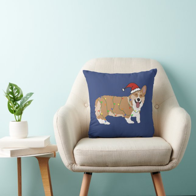 Christmas Pembroke Welsh Corgi Throw Pillow (Chair)