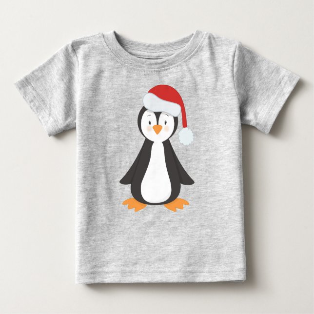 Christmas Penguin, Baby Penguin, Santa Hat Baby T-Shirt (Front)