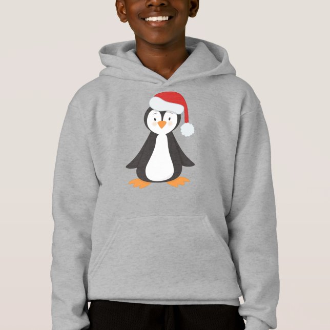 Christmas Penguin, Baby Penguin, Santa Hat Hoodie (Front)