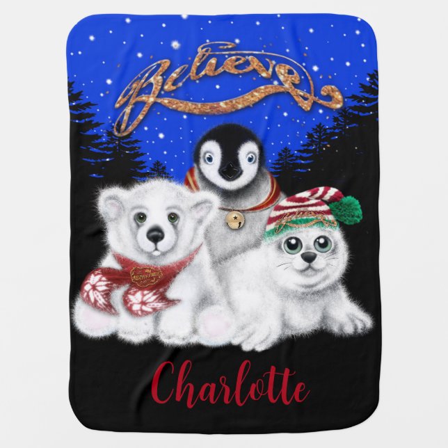 Christmas penguin baby polar bear seal pup  baby blanket (Front)