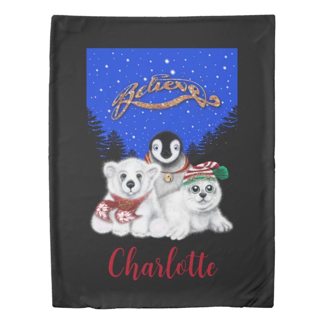Christmas penguin baby polar bear seal pup  duvet cover (Front)