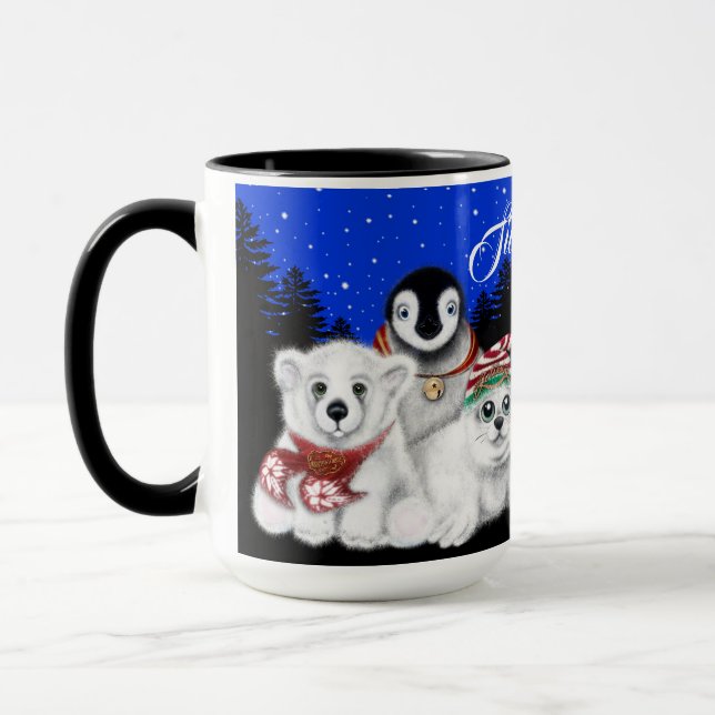 Christmas penguin baby polar bear seal pup  mug (Left)