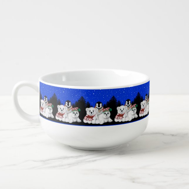 Christmas penguin baby polar bear seal pup  soup mug (Right)