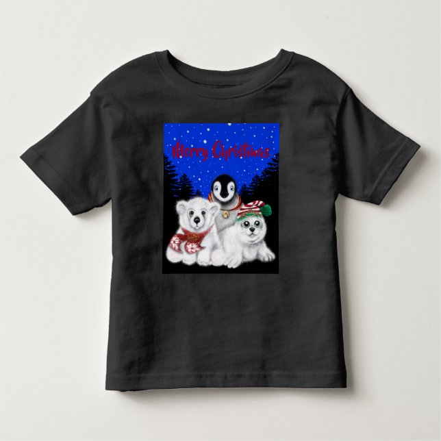 Christmas penguin baby polar bear seal pup  toddler t-shirt (Front)