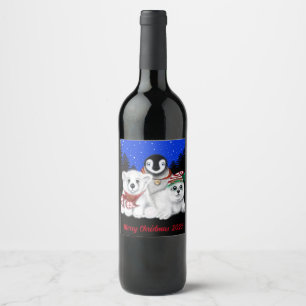 Christmas penguin baby polar bear seal pup wine label