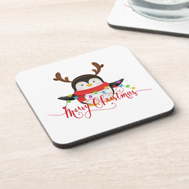 Christmas penguin   beverage coaster (Left Side)