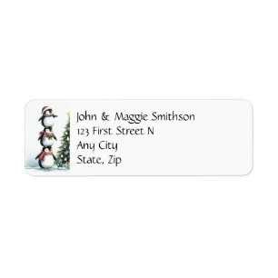 Christmas Penguin Bird Animal Fun Holiday Art Label