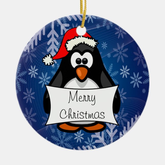 Christmas Penguin Ceramic Ornament (Front)
