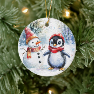 Christmas Penguin Ceramic Ornament