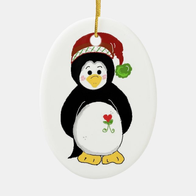 Christmas Penguin Ceramic Ornament (Front)