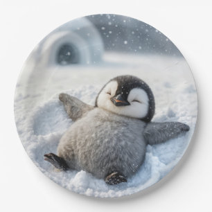 Christmas Penguin Chick Making a Snow Angel Paper Plates