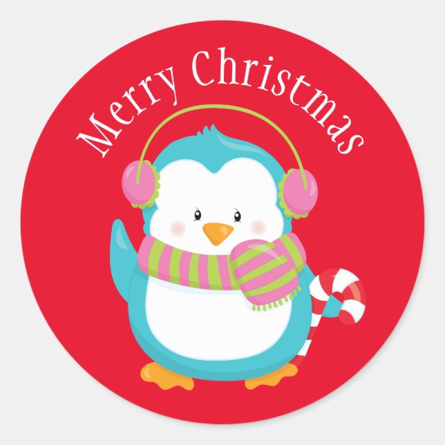 Christmas Penguin Classic Round Sticker (Front)
