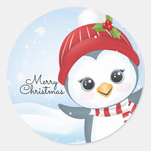 Christmas Penguin Classic Round Sticker