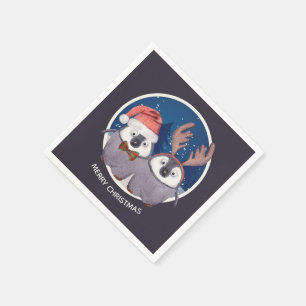 Christmas Penguin Couple Adorable Personalized Paper Napkins
