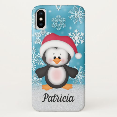 Christmas Penguin cute add name iPhone X Case