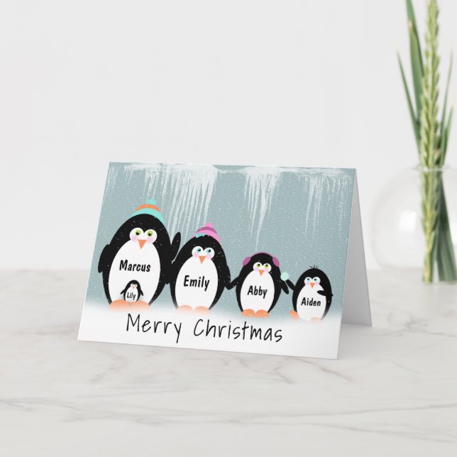 Christmas Penguin Family In Snow Card (Front)