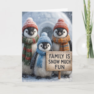 Christmas Penguin Family In Snowflakes Card