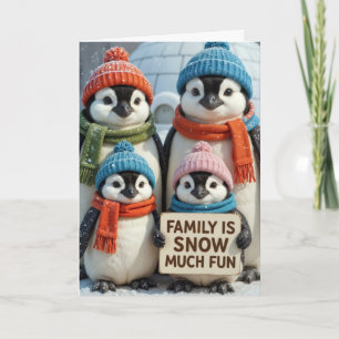 Christmas Penguin Family In Snowflakes Card