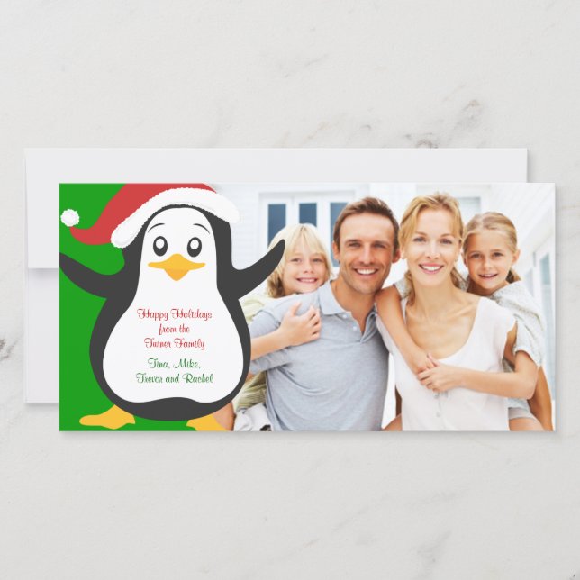 Christmas Penguin Family Photo Card (Front)